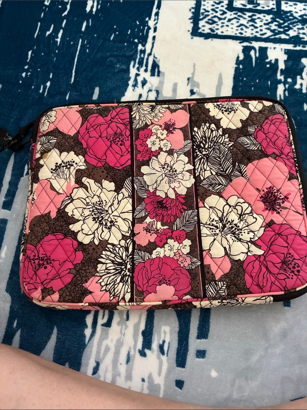 Vera Bradley Pink Floral Quilted Tablet Sleeve with Brown Accents